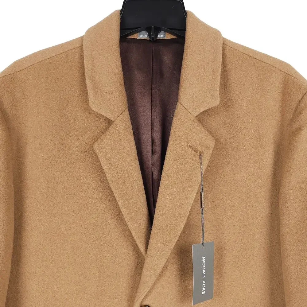 Michael Kors Mens Modern Fit Overcoat 44L Beige Camel Wool & Cashmere Blend NWT